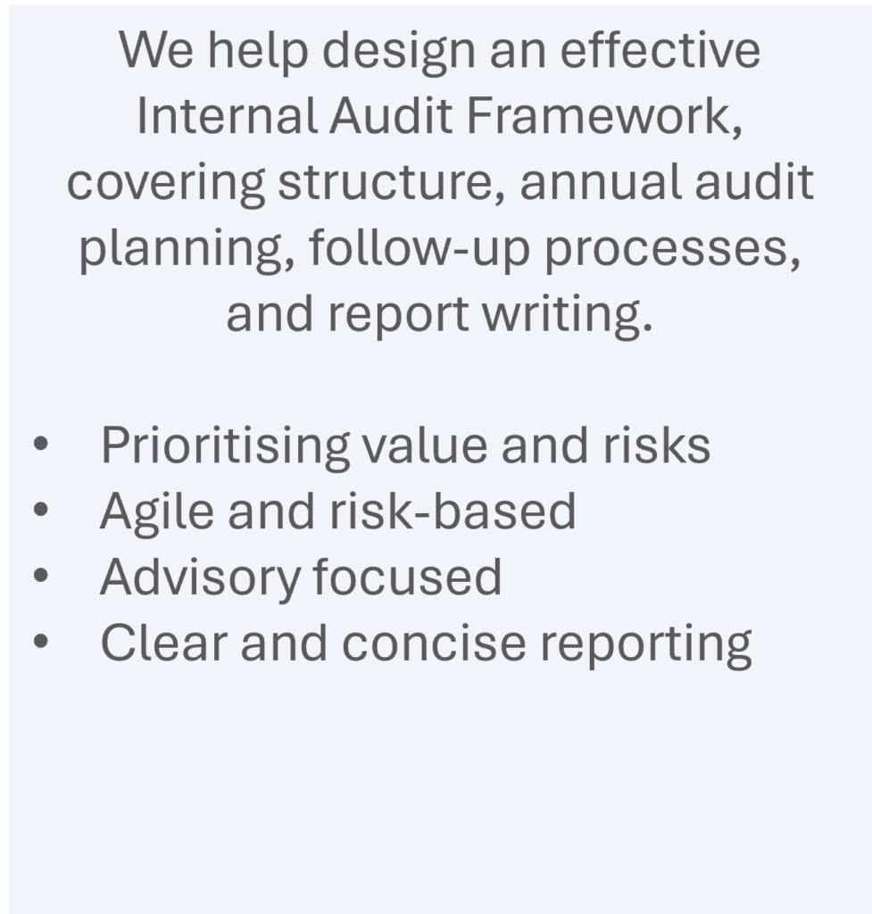 STC SYCAMORE CONSULTING 
RISK MANAGEMENT
Internal Audit Framework
We help design an effective Internal Audit Framework, covering structure, annual audit planning, follow-up processes, and report writing.
Prioritising value and risks
Agile and risk-based
Advisory focused
Clear and concise reporting
https://ermmentor.co.uk/
